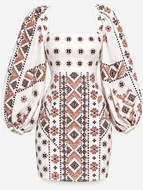 ASOS White Mini Dress with Brown and Black Embroidery